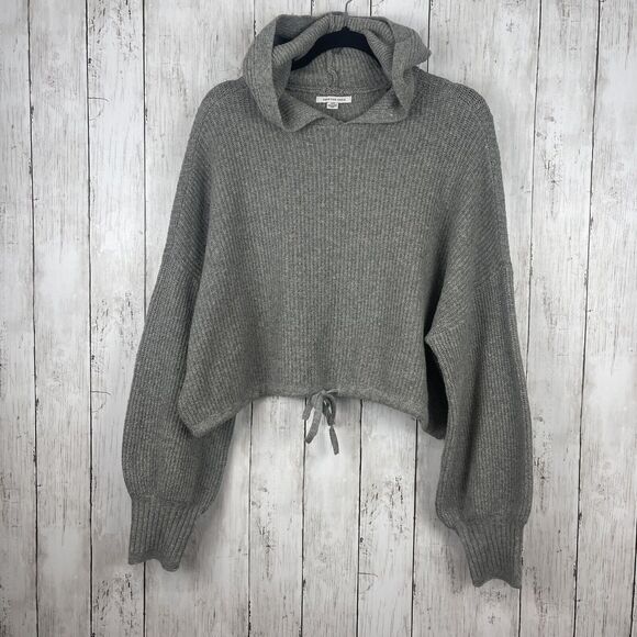 American Eagle Outfitters Tops - American Eagle Sweater Hoodie Women Large Gray Cropped Cinch Cozy Lounge Casual